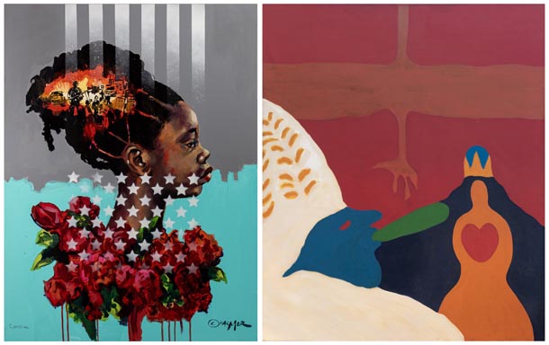 Charly Palmer's "In Her Eyes III" (left); Lawrence Philp's "Yoruba"