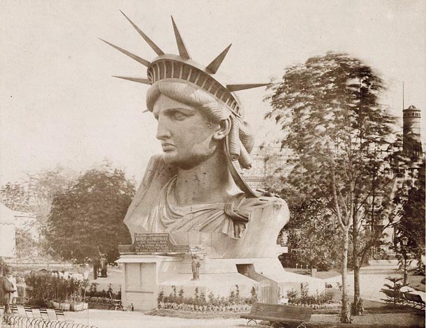 The head of the Statue of Liberty in Paris in 1884.